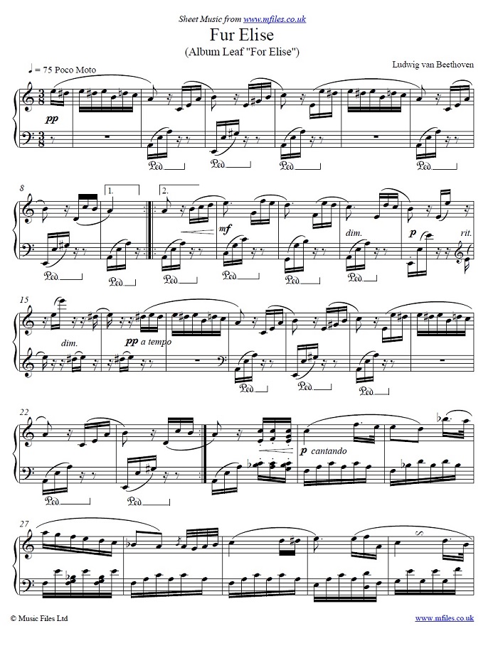 Ludwig Van Beethoven Für Elise partitura